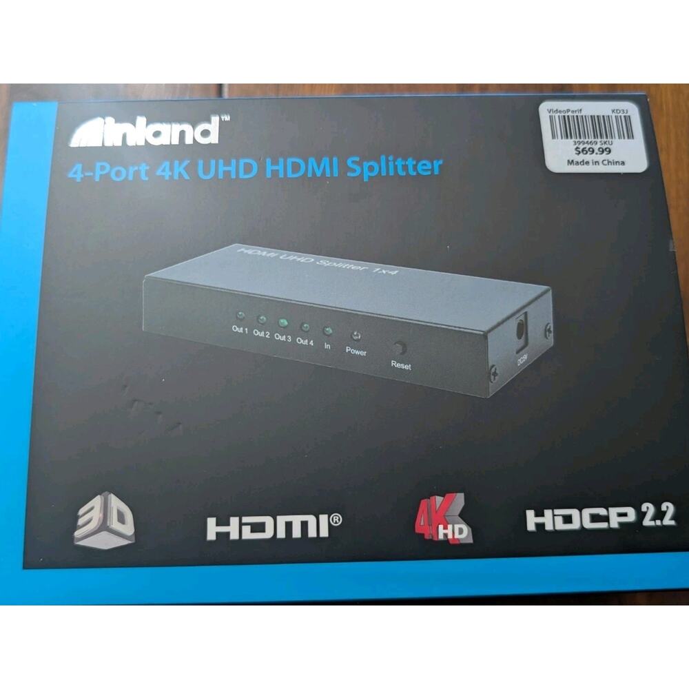 Inland 4 Port 4K UHD HDMI Splitter 1x4 HDCP 2.2 Powered Multi Display Box